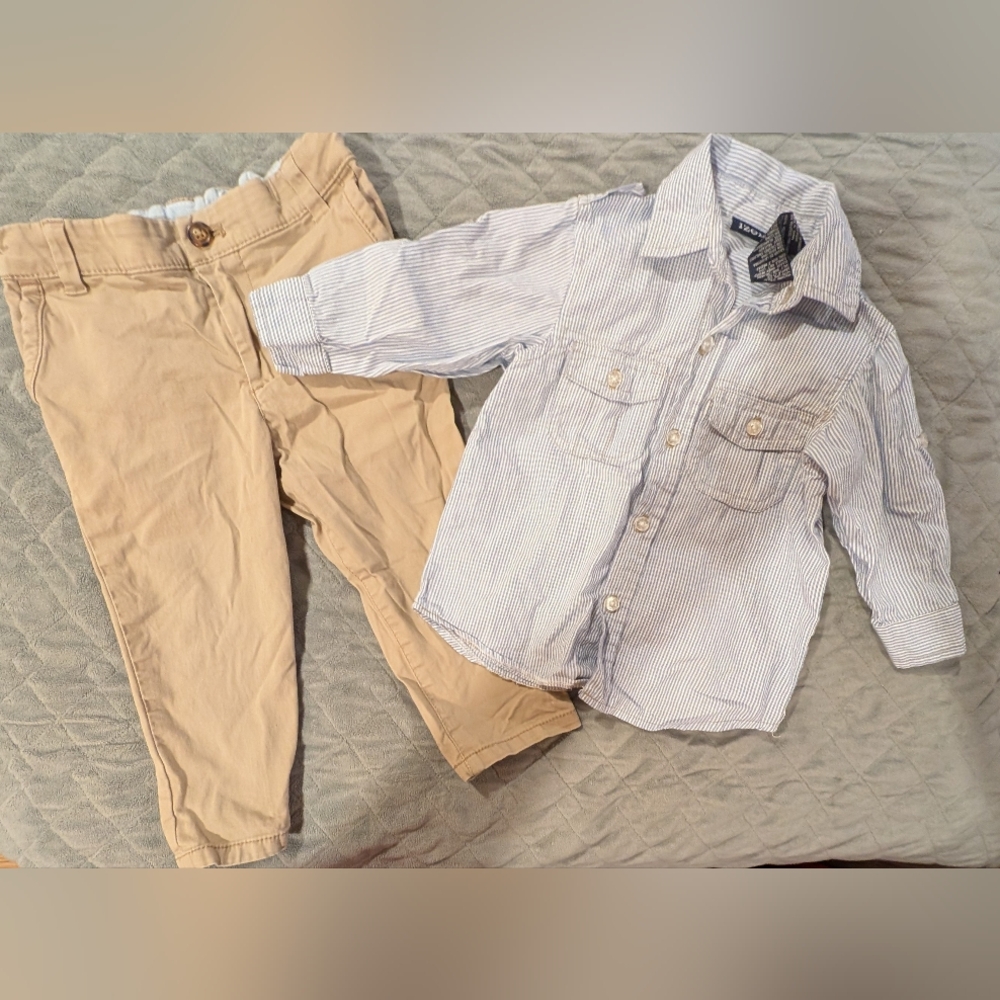 18M Striped Blue and White Kids Shirt by Izod